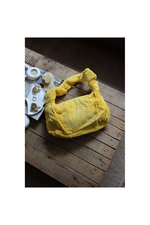 sarı tek kulplu peluş omuz çantası
