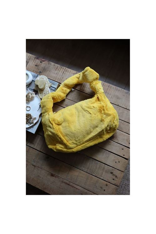 sarı tek kulplu peluş omuz çantası