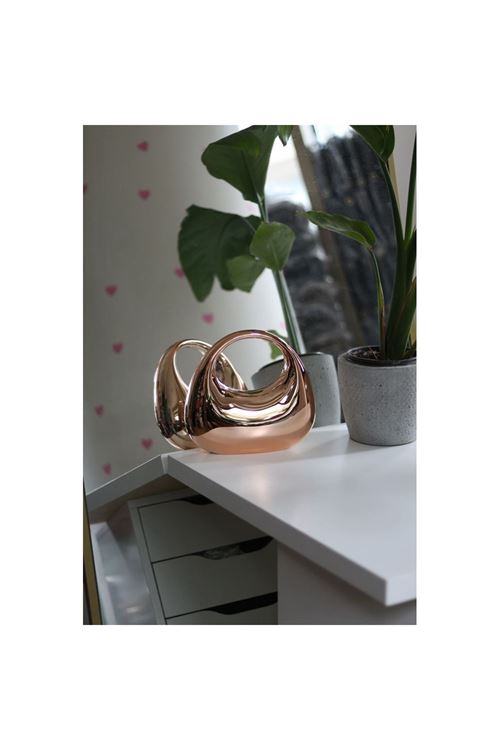 Kadın Rose Gold Metalik Oval Tutmalı Mika Kalıp Abiye El Çantası