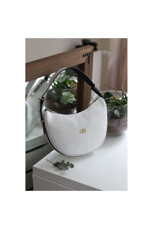 Kadın Beyaz Kroko Oval Askılı Omuz Çantası