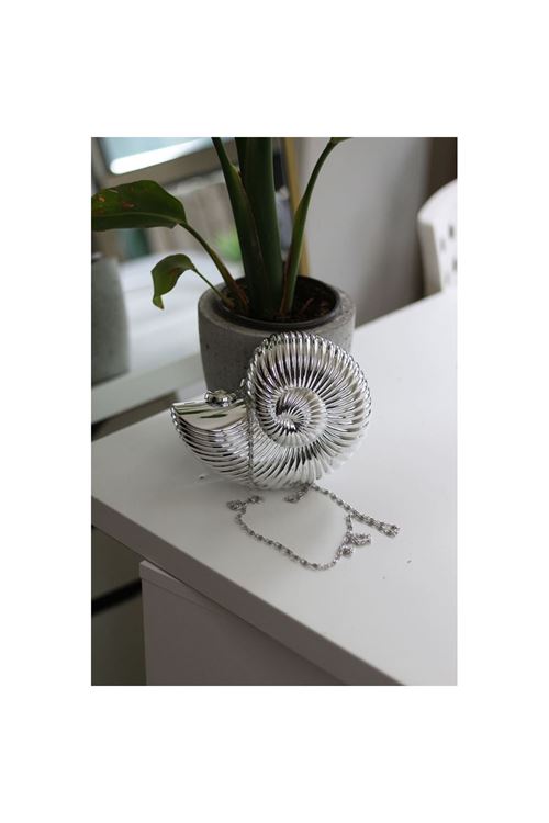 Kadın Silver Deniz Kabuğu Desenli Abiye Çanta