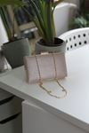 rose gold petek dokulu gold aksesuar detaylı abiye çanta 