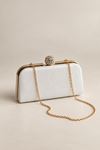 beyaz simli gold topaz aksesuarlı abiye zincirli clutch çanta
